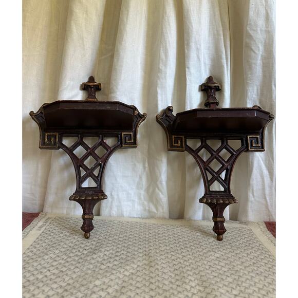 Vintage Syroco Wood Shelves oriental chinoiserie pagoda Asian style Chinese - Picture 3 of 16
